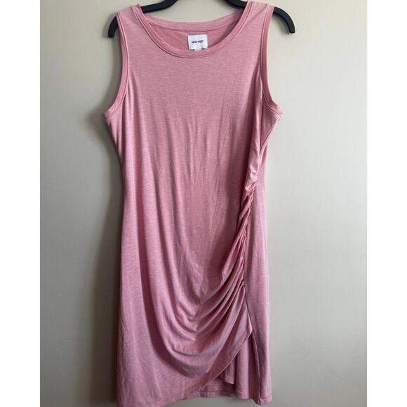 Flattering Ruched Pink Dress Large Stretch Sleeveless Bodycon Casual - Picture 4 of 8